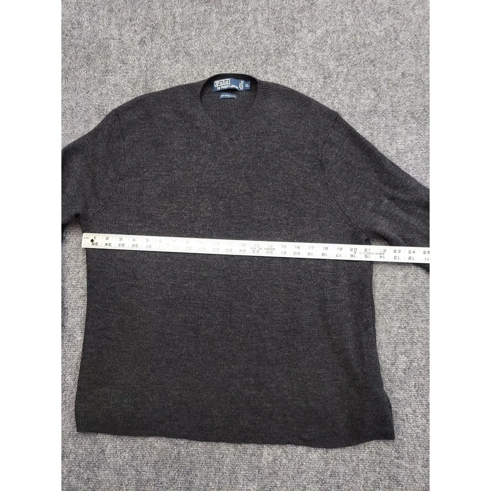 Polo Ralph Lauren Sweater‎ Mens XL Gray 100% Merino Wool V Neck Pullover Knit